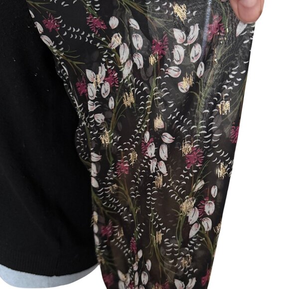 89th & Madison Black Knit Top W/ Sheer Floral Sleeves Size PL - Picture 3 of 7